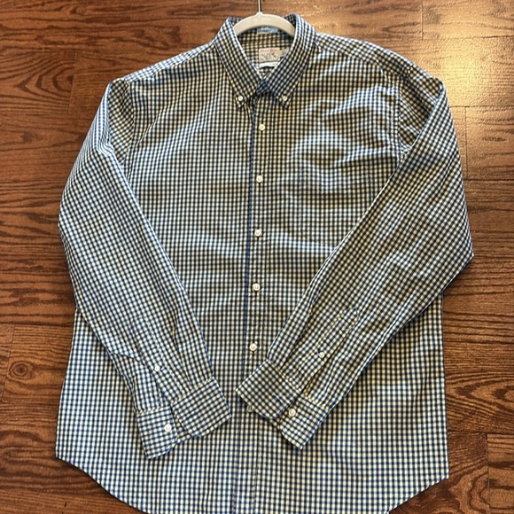 J. Crew men’s Secret Wash cotton classic button down poplin shirt blue yellow XL - Picture 9 of 12